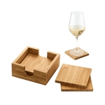 Set of 4 bamboo coasters with storage box various colours