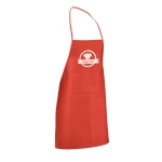 Non-woven cooking apron with pocket and straps red colour image with logo