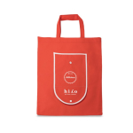 Foldable non-woven bag with carry handles, 80 g/m² red colour image with logo