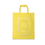 Foldable non-woven bag with carry handles, 80 g/m² yellow colour image with logo