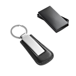 Rectangular keyring made of metal and faux leather, Charm various colours