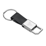 Metal keyring with faux leather lobster clasp black colour image with logo