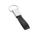 Affordable keyring made of faux leather and metal black colour