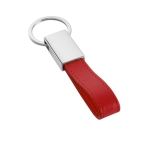 Affordable keyring made of faux leather and metal red colour