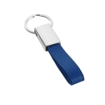 Affordable keyring made of faux leather and metal royal blue colour