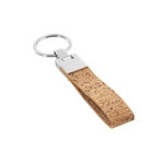 Elegant keyring made of cork and metal, Cork natural colour