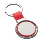 Rotatable keyring coloured faux leather strap red colour