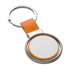 Rotatable keyring coloured faux leather strap orange colour