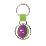 Rotatable keyring coloured faux leather strap light-green colour image with logo 2