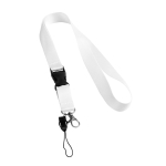 Lanyard with removable buckle and clip for USB white colour