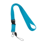 Lanyard with removable buckle and clip for USB light blue colour