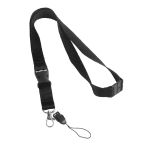 Lanyard with buckle and safety clasp, Doubleclip Extra black colour