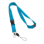 Lanyard with buckle and safety clasp, Doubleclip Extra light blue colour