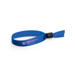 Soft, glossy satin event wristband with secure fastening royal blue colour image with logo