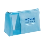 Toiletry bag made of microfibres with zip for travel, Cosmo light blue colour image with logo