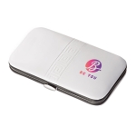 Exclusive manicure set in a imitation leather case white colour image with logo