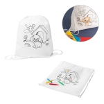 White non-woven bag with colouring pens for kids various colours