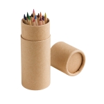 Round cardboard cylinder 12 coloured pencils brown colour