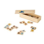 Wooden domino game with animal figures in box for kids wood colour