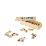 Wooden domino game with animal figures in box for kids main view