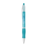 Pen in many colours with blue ink, Economy light blue colour image with logo