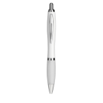 Cheap plastic pen with non-slip finish, blue ink white colour