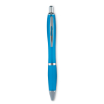 Cheap plastic pen with non-slip finish, blue ink turquoise colour