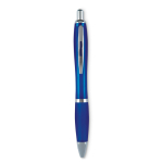 Cheap plastic pen with non-slip finish, blue ink transparent blue colour