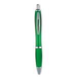 Cheap plastic pen with non-slip finish, blue ink transparent green colour