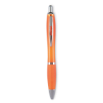 Cheap plastic pen with non-slip finish, blue ink transparent orange colour