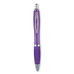 Cheap plastic pen with non-slip finish, blue ink transparent violet colour