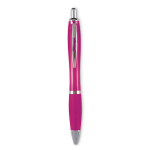 Cheap plastic pen with non-slip finish, blue ink fuchsia colour