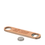 Elegant steel & wood bottle opener view with print area