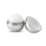 Ball-shaped lip balm in box, SPF 15 UV shiny silver colour