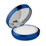 Lip balm with mirror in metal box, SPF 15 UV blue colour