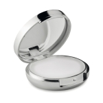 Lip balm with mirror in metal box, SPF 15 UV shiny silver colour