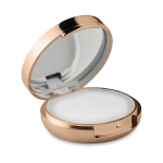 Lip balm with mirror in metal box, SPF 15 UV champagne colour