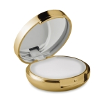 Lip balm with mirror in metal box, SPF 15 UV gold colour