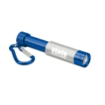 Flashlight with carabiner and LED illuminated logo for camping blue colour fourth main view