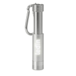 Flashlight with carabiner and LED illuminated logo for camping silver colour