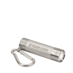 Flashlight with carabiner and LED illuminated logo for camping view with print area