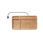 Bamboo desktop organiser with wireless charger wood colour