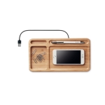 Bamboo desktop organiser with wireless charger wood colour second view