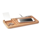 Bamboo desktop organiser with wireless charger wood colour fifth view