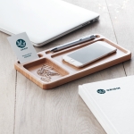 Bamboo desktop organiser with wireless charger wood colour main ambient view