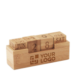 Desk calendar with wooden blocks for dates wood colour view with print area