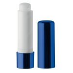 Lip balm stick in metallic container, SPF 15 UV blue colour