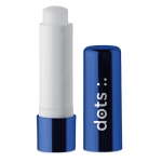 Lip balm stick in metallic container, SPF 15 UV blue colour main view