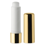 Lip balm stick in metallic container, SPF 15 UV gold colour