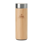 Stainless steel bamboo thermos flask for promotions, 480 ml wood colour second main view